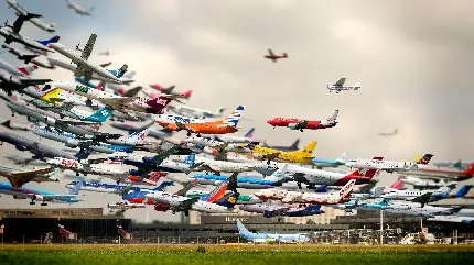تصویر داستانی فانتزی هواپیما و ترافیک هوایی در فرودگاه