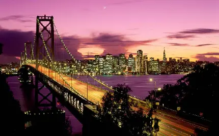 پس زمینه پل خلیج سانفرانسیسکو با تم بنفش صورتی جالب و دیدنی