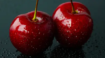 دانلود عکس زمینه ساده دو سیب قرمز خوشمزه و شیرین با زمینه مشکی 