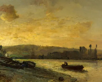 تصویر زمینه نقاشی دلنشین صحنه رودخانه از جوهان بارتولد