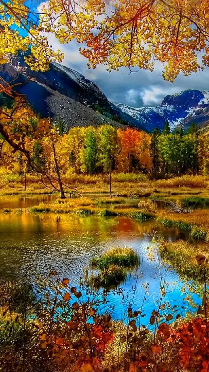 عکس فوق العاده شیک دریاچه کنار کوهی در فصل پاییز