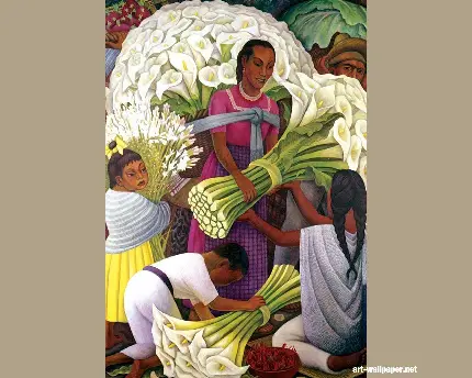 عکس از نقاشی اماده سازی گل ها برای مراسمات از اثار هنری دیگو ریورا
