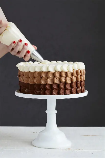 عکس استوک پرکاربرد ساخت کیک لایه لایه برای پیج های شیرینی پزی