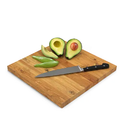 تصویر ساده میوه اواکادو روی سینی چوبی اماده برای برش زدن 