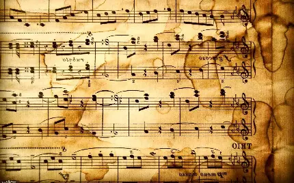 عکس منحصر به فرد نت های موسیقی کلاسیک روی کاغذ قدیمی