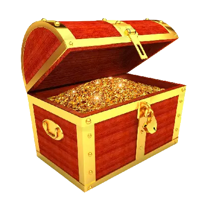 تصویر پی ان جی PNG گرافیکی صندوقچه قرمز رنگ پر از طلا 
