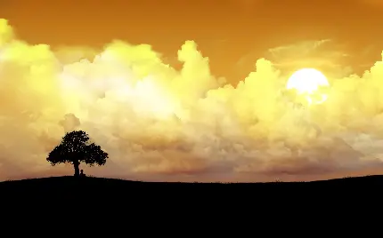 زیباترین تصویر زمینه تک درخت و ابرهای سفید درخشان و نورانی 