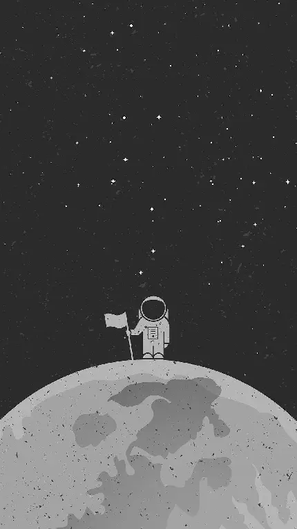 تصویر زمینه کیوت فضانورد روی کره ماه با پس زمینه شب پر ستاره 
