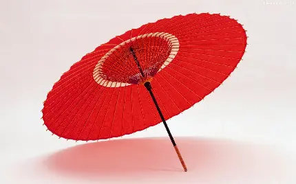 تصویر خیلی زیبا از چتر سنتی ژاپنی قرمز ساده در زمینه سفید 
