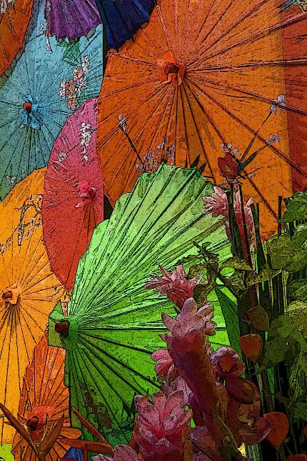 عکس نقاشی چترهای رنگی ژاپنی با نقوش و الگوهای سنتی