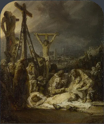 تصویر تابلو نقاشی سه صلیب اثر هنرمند معروف رامبرانت