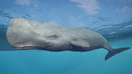پس زمینه نهنگ اسپرم با سر بزرگ چهارگوش و آرواره‌ پایین بسیار باریک