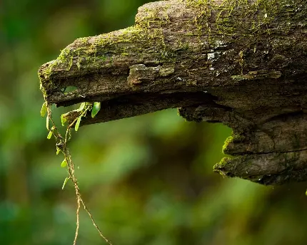 عکس فوکوس شگفت انگیز تنه درخت قدیمی در جنگل سبز با کیفیت بالا