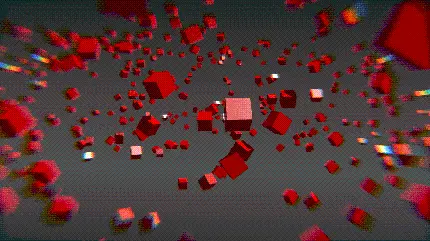 تصویر جذاب و متفاوت سه بعدی مکعب های قرمز معلق سبک کوبیسم