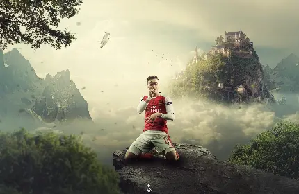والپیپر فتوشاپی دابل اکسپوژر manipulation ژست خفن بازیکن فوتبال روی تخته سنگ شهرهای صخره ای رویایی باورنکردنی