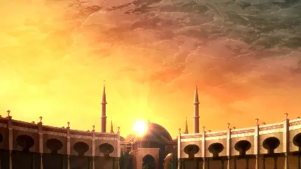عکس از مسجد سبک معماری اسلامی در بکگراند غروب دلگیر آفتاب