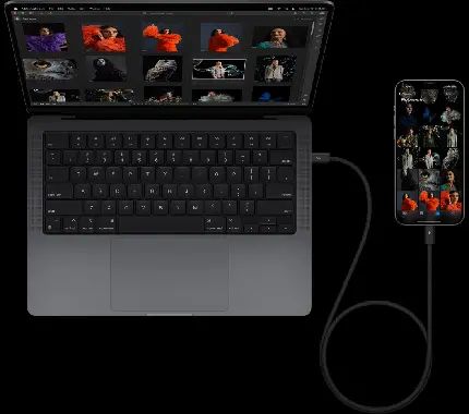 چاپ پوستر iPhone 15 Pro Max USB_C Port سیستم اتصال یو اس بی سرعت بیشتر انتقال فایل سرعت بیشتر شارژ دستگاه ها 