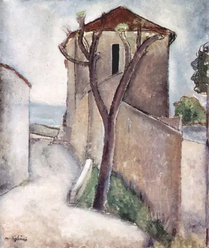  Arbre et Maison اثر Amedeo Modigliani 1919 Paris, France سبک Expressionism