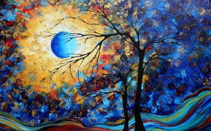 تابلو نقاشی رنگ روغن منظره شب مهتابی به عنوان تابلو شاسی هنری