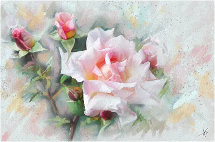خاص ترین پس زمینه نقاشی انتزاعی گل رز ارغوانی رنگ روی شاخه
