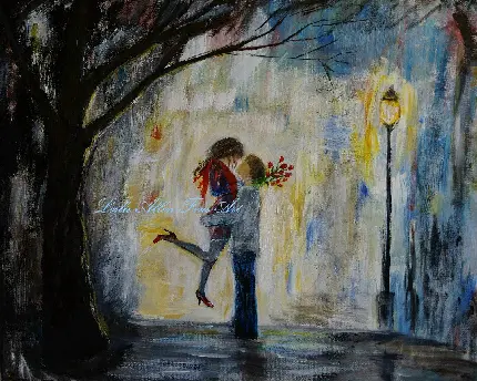 دانلود تصویر رمانتیک نقاشی شده از لحظه بغل کردن 2 عاشق