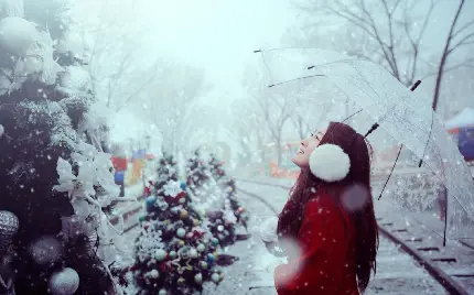 پردانلود ترین تصویر پروفتیل و بک گراند چتر برفی در زمستان رویایی و رمانتیک 