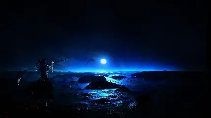 والپیپر کارتونی اقیانوس تاریک و ترسناک در شب 