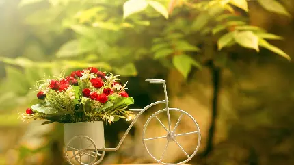 کیوت ترین بکگراند و پروفایل گوگولی دوچرخه و سبد گل مینیاتوری تزئینی 