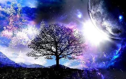 درخت جهان با تم آبی صورتی فوق العاده زیبا و تماشایی