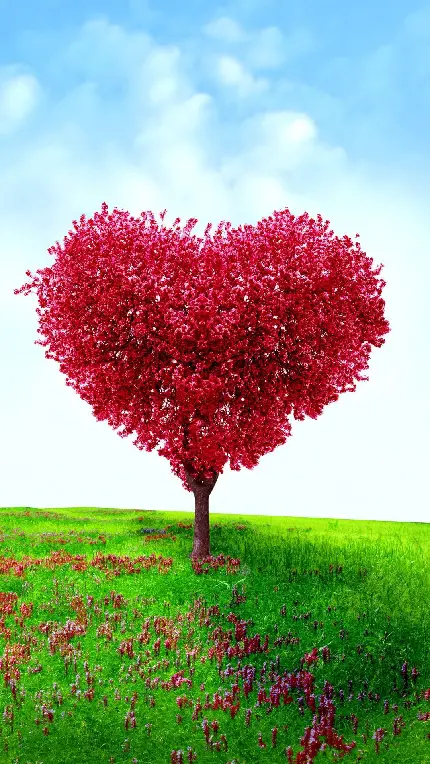 بک گراند خوشگل درخت قلبی صورتی مناسب فضای گوشی اندروید