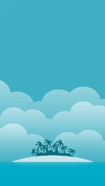 تصویر زمینه گرافیکی کامپیوتری طرح جزیره و ابر و آسمان آبی مینیمال 