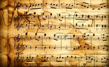 نت های موسیقی حک شده روی کاغذ کهنه و قدیمی