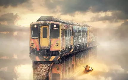 عکس پروفایل منیپولیشن فتوشاپی قطار متروکه گم شده در آب های رویایی نیلگون برای صفحات مجازی HD