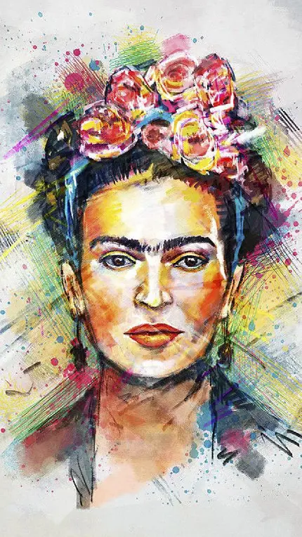 تصویر گرافیکی و نقاشی کامپیوتری رنگارنگ طرح فریدا کالو برای آیفون 