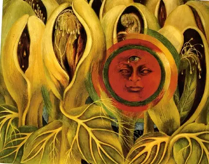 نقاشی خورشید و زندگی اثر فریدا کالو، روغن روی ماسونیت، 1947