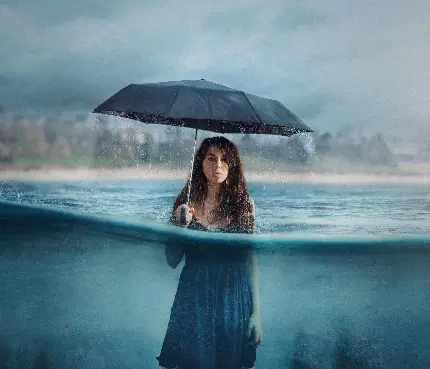 خفن ترین عکس پروفایل دخترانه فتوشاپی طرح دختر زیبا و خوشرو با چتر بارانی 