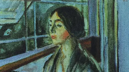 عکس نقاشی ادوارد مونک با موضوع زنی غمگین خیره به پنجره