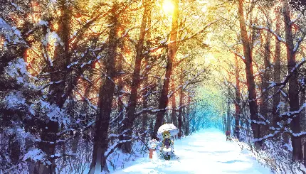 تصویر زمینه زمستانی آدم برفی به همراه چتر برفی با کیفیت بالا 