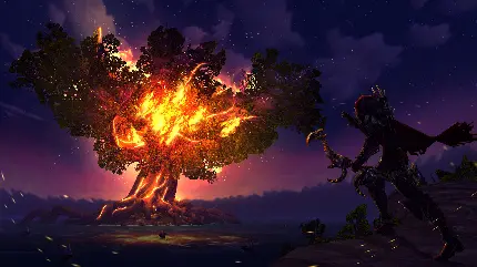 تصویر زمینه درخت جهان آتش گرفته با کیغیت عالی مخصوص کامپیوتر