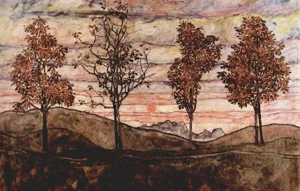 تابلو نقاشی چهار درخت یکی از معروف ترین اثار اگون شیله