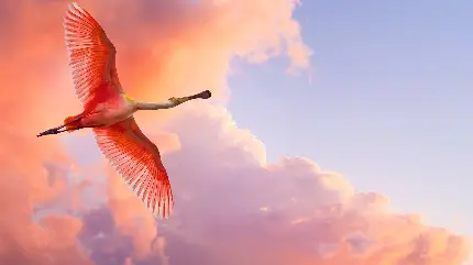 تصویر با کیفیت و رویایی پرنده ای در آسمان صورتی برای چاپ روی جلد دفتر