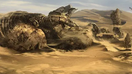تصویر از منظره مجسمه ای فرود آمده و شکسته در هنر سورئال تاریک