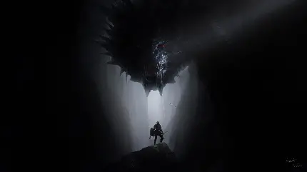 عکس زمینه اژدهای سیاه در غار تاریک و ترسناک و شوالیه اژدها کش  