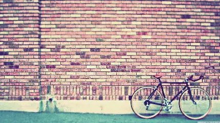 عکس پارک کردن دوچرخه کنار دیوار آجری در کوچه ای آرام