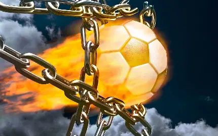 تصویر دیجیتال توپ آتش گرفته برای ساخت تبلیغات فوتبالی