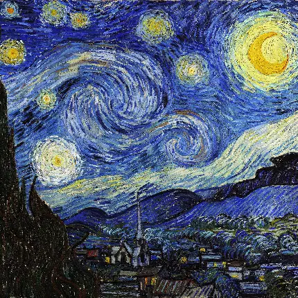 تابلو نقاشی کلاسیک شب پر ستاره اثر ونگوک برای پس زمینه آیفون