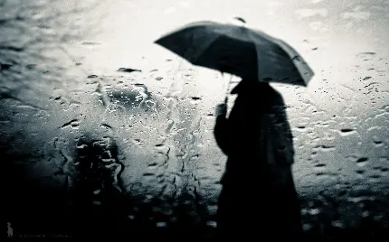 دانلود عکس پروفایل دخترانه سیاه و سفید دختر همراه چتر پشت شیشه بارانی 