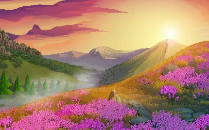 تابلو نقاشی طبیعت به سبک کره ای و انیمه ای مناسب چاپ پوستر 