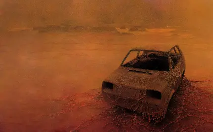 عکس از نقاشی زجیسواف بکشینسکی از ماشین قدیمی و خراب 