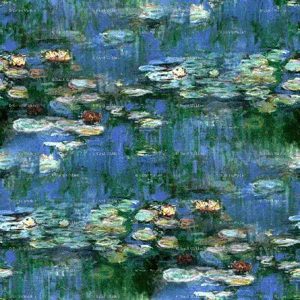 نقاشی گل فابریک مونه Waterlilies Regency طلوع آفتاب کلود مونه 1916